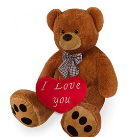 Monzana Ours en Peluche avec Coussin Coeur XXL 150cm Brun Doux Dense Noeud Nounours Je taime Cadeau Saint-Valentin Ours en P