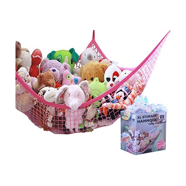 MiniOwls Hamac de rangement pour jouets – Filet de rangement pour animaux en peluche pour salle de jeux ou chambre à coucher,