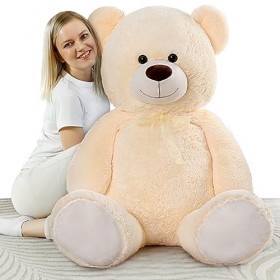 MorisMos Ours en Peluche Geant XXL 130cm, Kawaii Nounours Geante Beige, Grand Teddy Bear Douce, Idée Cadeau Noël pour Bebe En
