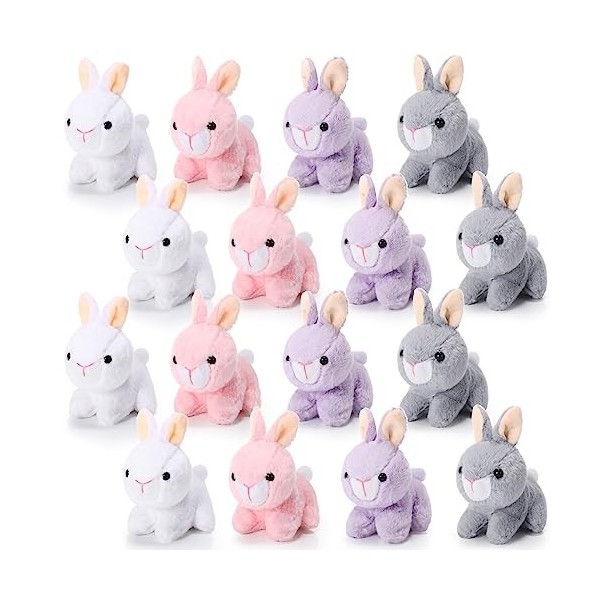 Sratte Lot de 16 mini lapins en peluche en vrac - Porte-clés câlin réaliste pour garçons et filles - Œufs de Pâques - Cadeau 