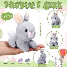 Sratte Lot de 16 mini lapins en peluche en vrac - Porte-clés câlin réaliste pour garçons et filles - Œufs de Pâques - Cadeau 