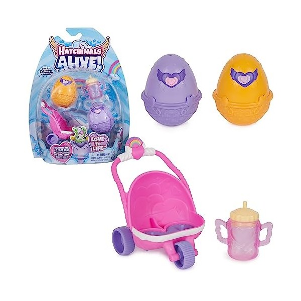 Hatchimals Alive - Pack de 2 Poussette - 2 Oeufs, 2 Figurines À Collectionner, 1 Poussette Et 3 Accessoires - A Faire Eclore 