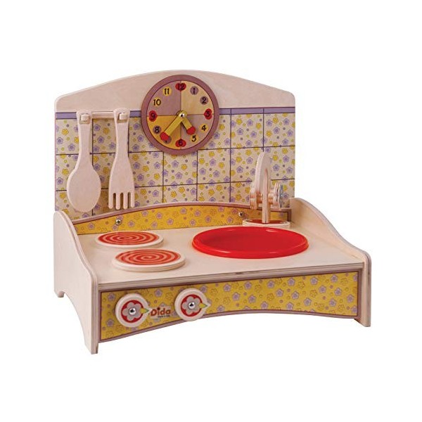 Dida - Mini Cuisine Bois - décor Jaune - Cuisine Jouet en Bois pour Les Enfants