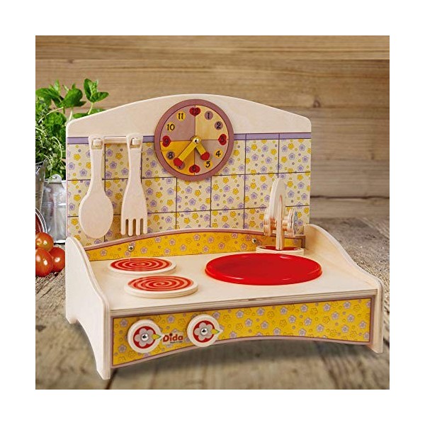 Dida - Mini Cuisine Bois - décor Jaune - Cuisine Jouet en Bois pour Les Enfants