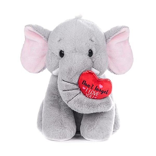My OLi Éléphant en peluche douce avec cœur rouge - 20,3 cm - Jouet en peluche pour bébés, enfants, garçons, filles et amoureu