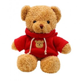 BSVOME Ours en peluche doux de 30 cm avec capuche pour garçons et filles rouge 