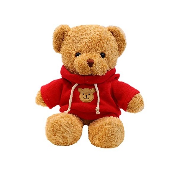 BSVOME Ours en peluche doux de 30 cm avec capuche pour garçons et filles rouge 