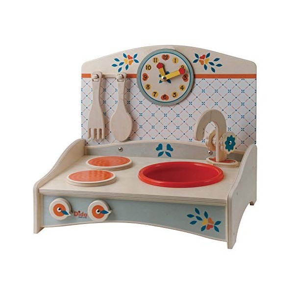 Dida - Mini Cuisine Bois - décor Bleu - Cuisine Jouet en Bois pour Les Enfants