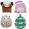 Squishmallows Lot de 4 jouets de Noël de 12,7 cm – Benny, Beula, Nissa, Johann – Peluche Kellytoy sous licence officielle – J