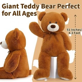 MorisMos Ours en Peluche Geant XXL 130cm, Kawaii Nounours Geante Marron, Grand Teddy Bear Douce, Idée Cadeau Noël pour Bebe E