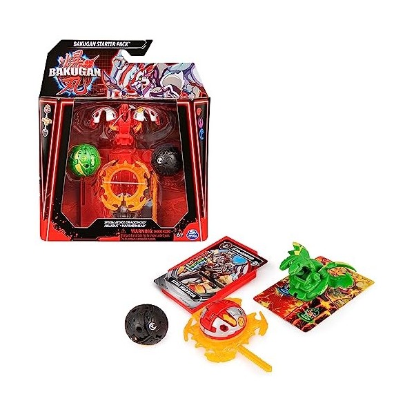 BAKUGAN 3.0 - STARTER PACK NOUVELLE GENERATION - Nillious, Hammerhead Et Dragonoid Special Attack, 1 Anneau de Combat, 1 Cart