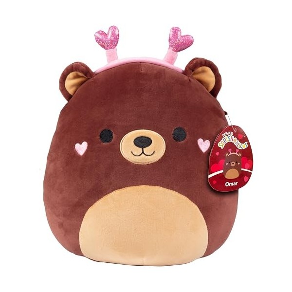 Squishmallows Omar lours – Peluche sous licence officielle Kellytoy pour la Saint-Valentin – Ours en peluche doux et spongie