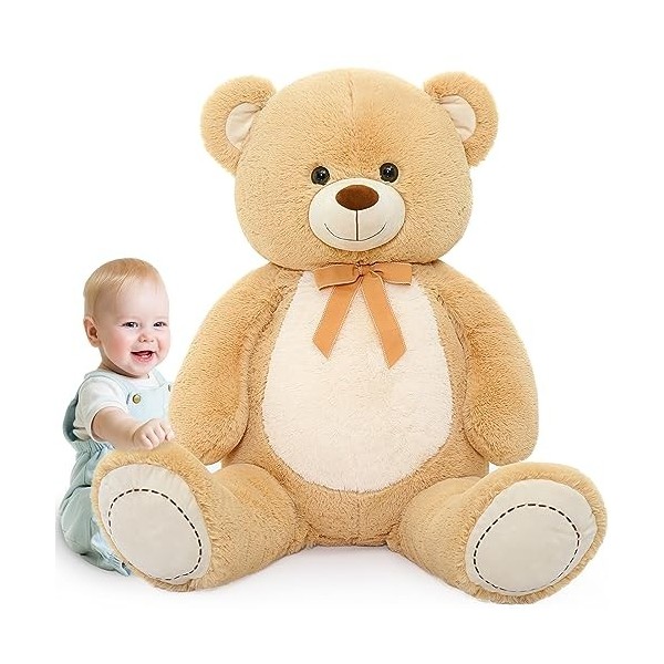 MorisMos Ours en Peluche Géant avec Love, 130 cm XXL Grand Ours Peluche Brun Nounours Geant Kawaii Animaux en Peluch Teddy Ca