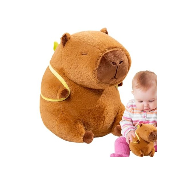 SKIKHN Capybara - Peluche Capybara de 23 cm - Avec housse de tête de fraise - Adorable peluche Capybaras - Super douce - Cadeau pour enfants, anniversaire, Noël