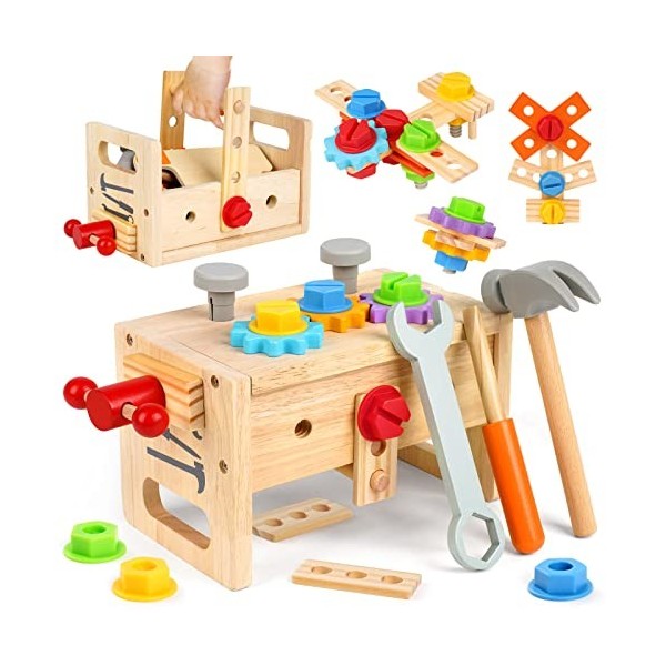 Vanplay Jouet en Bois Outils Enfant Boite a Outil Jeux Educatif Jouet Enfant Cadeau Noël pour Enfant 2 3 4 5 6 Ans（30 Pièces