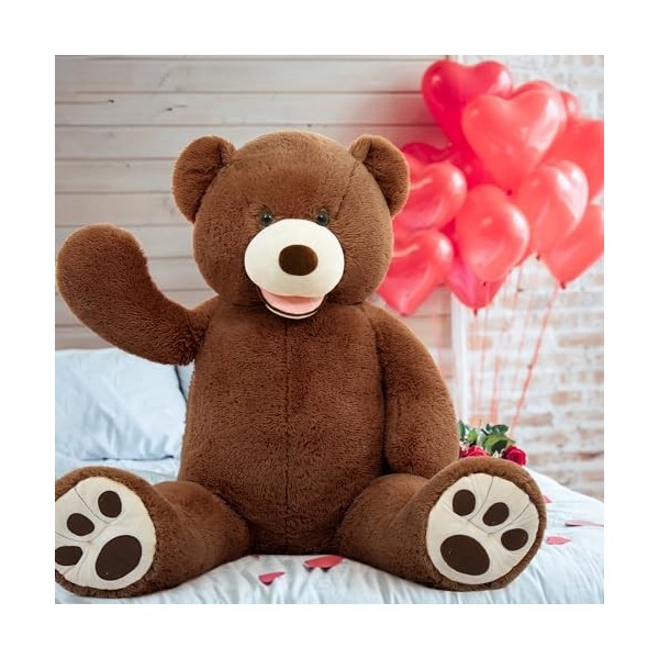 MorisMos Ours en Peluche Geant XXL 130cm, Kawaii Nounours Geante Marron Foncé Douce Mignonne Grand, Idée Cadeau Noël pour Beb