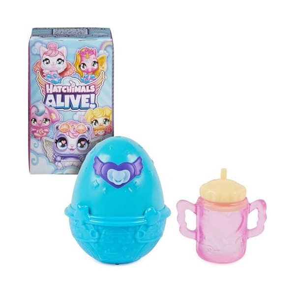 HATCHIMALS ALIVE - Pack de 1 Hatchimals + Biberon - Oeuf 1 Figurine À Collectionner Et 2 Accessoires - A Faire Eclore Avec De