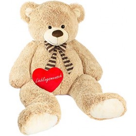 BRUBAKER Peluche géante XXL - Ours/Nounours - 150 cm - Beige - Cœur en Peluche Lieblingsmensch Inclus