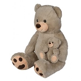 NICOTOY 6305810185 Ours en Peluche Debout Gris, avec bébé, 100 cm, Animal, 0m+