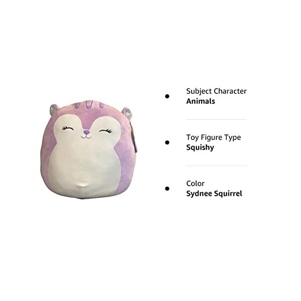 Squishmallow Peluche officielle Kellytoy Wildlife Zoo Squad - Jouet en peluche souple - Écureuil Sydnee Squirrel, 20,3 cm 