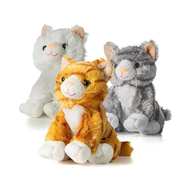 Prextex Lot de 3 grands chats en peluche – 25,4 cm – Jouets en peluche pour bébés, filles, garçons, enfants en vrac