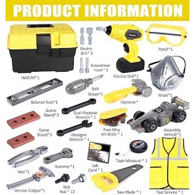 NCKIHRKK 72 Pièces Boite a Outils Enfant, Outils Enfant Outils de Construction et Accessoires, Etablie Bricolage Enfants, Cai