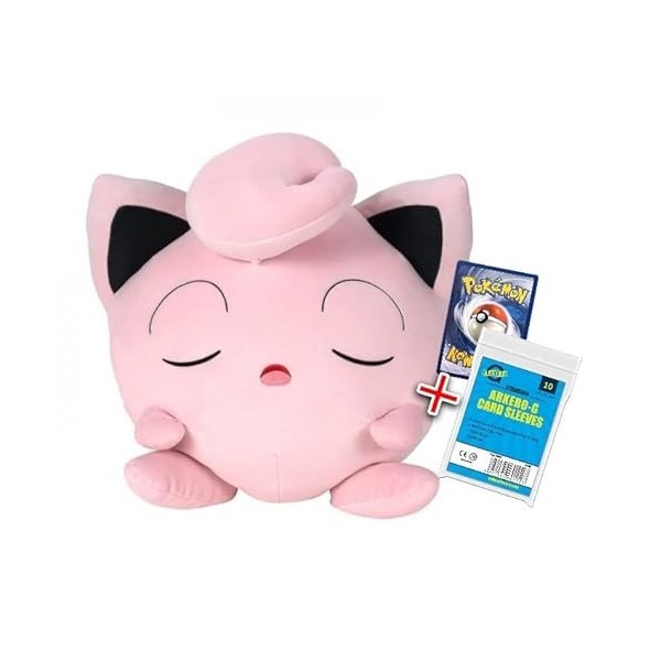 Arkero-G Compatible avec Pokemon Peluche Peluche Pummeluff 45 cm endormi Jouet – Doudou + Carte Pummeluff Soft Sleeves