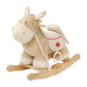 roba Âne à Bascule en Bois et Peluche Douce avec Étriers et Poignées - Aide à Maîtriser lÉquilibre - pour Garçons et Filles 