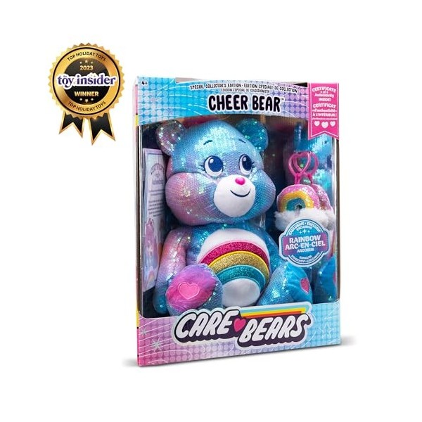 Care Bears Peluche à paillettes, ours en peluche Cheer Bear – Édition spéciale collector pour enfants de 4 ans et plus, anima