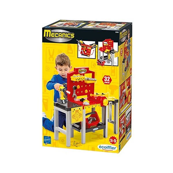 Jouets Ecoiffier – 2350 - Ensemble Établi modulable + outils pour enfants Mecanics – Jeu de bricolage – 32 pièces – Dès 18 mo