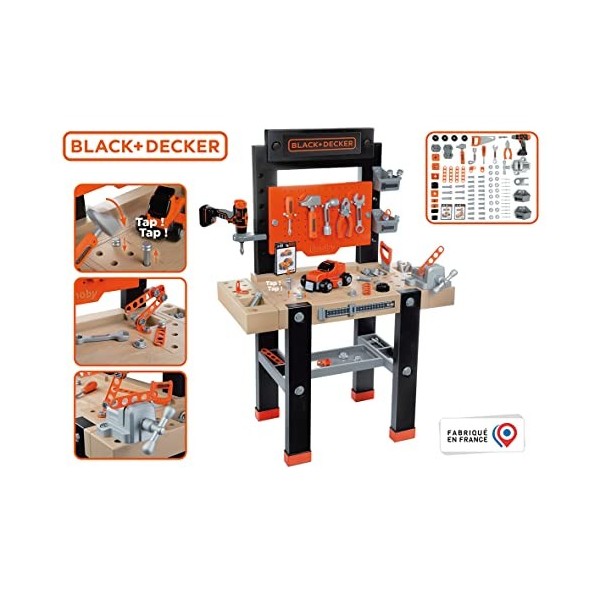 Smoby - Black+Decker - Etabli Bricolo Center - Jouet Bricolage Enfant - 92 Accessoires - 1 Perceuse + Voiture à Construire - 