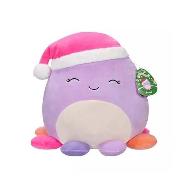 Squishmallows Poulpe violet de Noël avec bonnet de Père Noël 30,5 cm