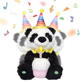MIAODAM Jouet en peluche panda avec cupcake lumineux - Cadeau danniversaire pour fille de 3 ans - 37,6 cm - Jouet électrique
