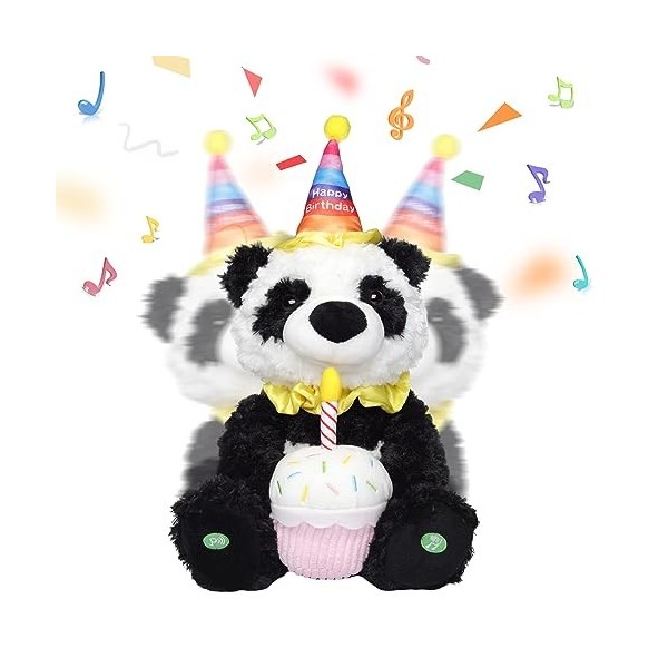 MIAODAM Jouet en peluche panda avec cupcake lumineux - Cadeau danniversaire pour fille de 3 ans - 37,6 cm - Jouet électrique