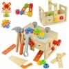 Coriver Jouet en Bois Outils Enfant, 24 Pièces Boîte à Outils en Bois, Jouet Montessori en Bois, Jouets en Bois Outils et éta