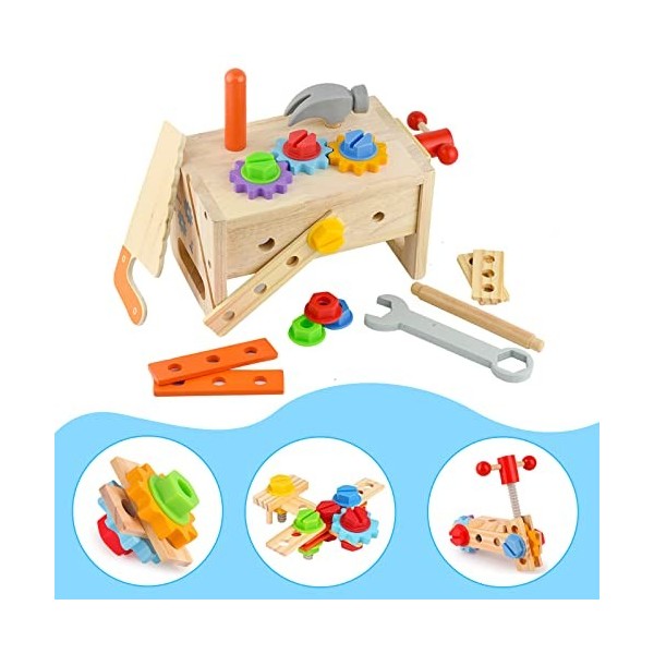 Coriver Jouet en Bois Outils Enfant, 24 Pièces Boîte à Outils en Bois, Jouet Montessori en Bois, Jouets en Bois Outils et éta