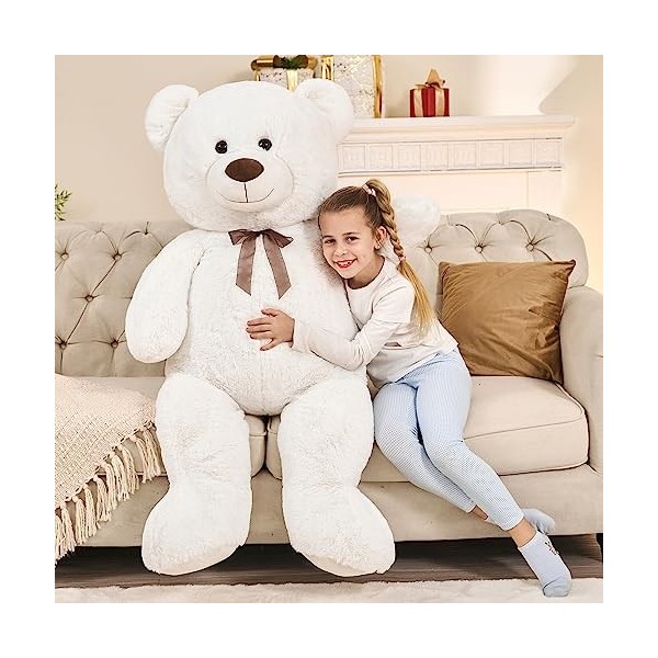 MorisMos Ours en Peluche Geant XXL 130cm, Kawaii Nounours Geante Blanc, Grand Teddy Bear Douce, Idée Cadeau Noël pour Bebe En