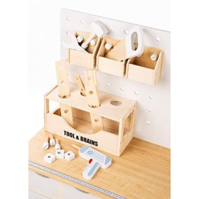Kinderplay Green Series Établi Enfant De Travail Petit Bricoleur - Etabli pour Enfant avec Perceuse et Casque „Tool & Brains”