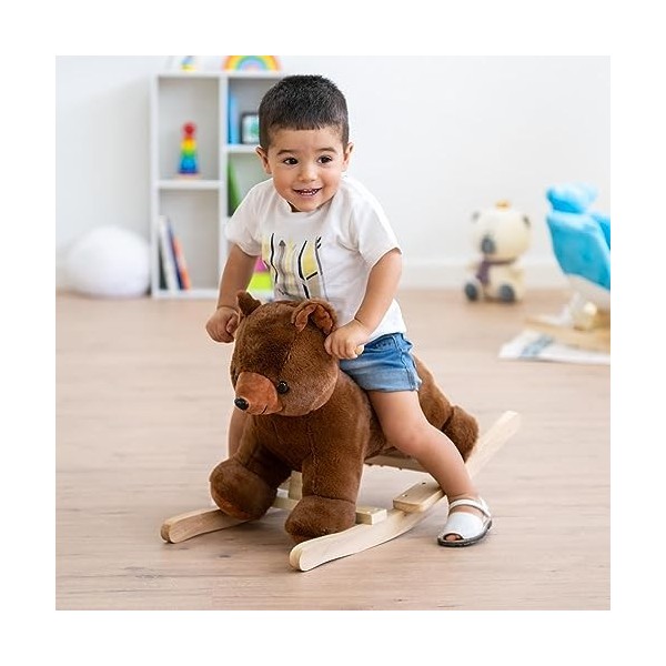 ATAA Cheval à Bascule Dino en Forme de Dinosaure pour Enfant en Peluche Douce et Non-Toxique pour Les bébés, avec poignées,