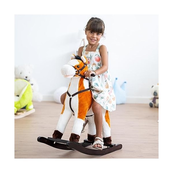 ATAA Cheval à Bascule Dino en Forme de Dinosaure pour Enfant en Peluche Douce et Non-Toxique pour Les bébés, avec poignées,