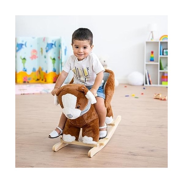 ATAA Cheval à Bascule Dino en Forme de Dinosaure pour Enfant en Peluche Douce et Non-Toxique pour Les bébés, avec poignées,