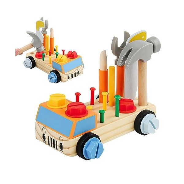 Hojalis Jouet en Bois Outils Enfant,Bricolage Jouet Boite a Outils Enfant,Visseuse Enfant Montessori pour 2 Ans,Jouet en Bois