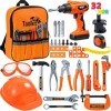 JOYIN – Lot de 32 outils de construction pour enfants, sac à dos avec perceuse électrique, casque, accessoires pour jouer à f