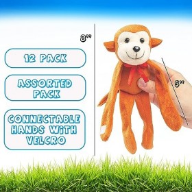 Lot de 12 animaux en peluche à bras long pour animaux en peluche de safari, girafe, éléphant, lion, zèbre, singe, tigre pour 