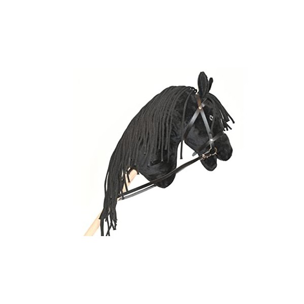 Hobby Horse Frison Noir pour activité de Hobby Horsing pour Enfants et Adolescents de 7 à 20 Ans- Cheval bâton avec Filet et 