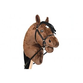 Hobby Horse Marron crins Noirs pour Hobby Horsing pour Enfants et Adolescents de 7 à 20 Ans- Cheval bâton avec Filet et rênes