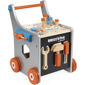 Janod - BricoKids Chariot de Bricolage Enfant en Bois - Magnétique - Imitation et Eveil - 25 Outils et Accessoires Inclus - 