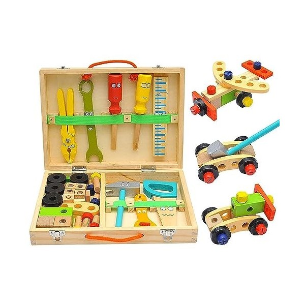 KIDWILL Outils Enfants en Bois, DIY Établis Jouet de Construction Bricolage Créatif Jouet de Éducatifs Montessori pour Garçon