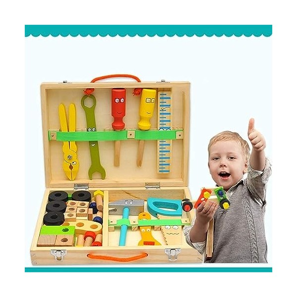 KIDWILL Outils Enfants en Bois, DIY Établis Jouet de Construction Bricolage Créatif Jouet de Éducatifs Montessori pour Garçon