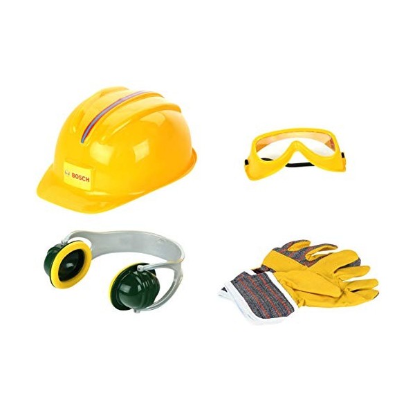 Theo Klein 8537 Bosch Accessories Set I Work Gloves, Safety Goggles, Ear Protectors And Helmet I In Bosch Design I Packaging 